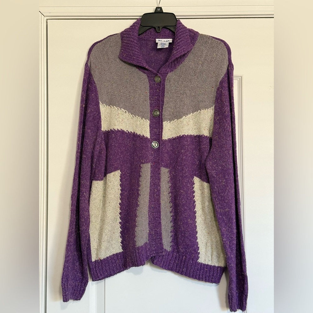 Vintage 80s 90s Women's Blair Button Cardigan Office Granny Sweater Purple XL